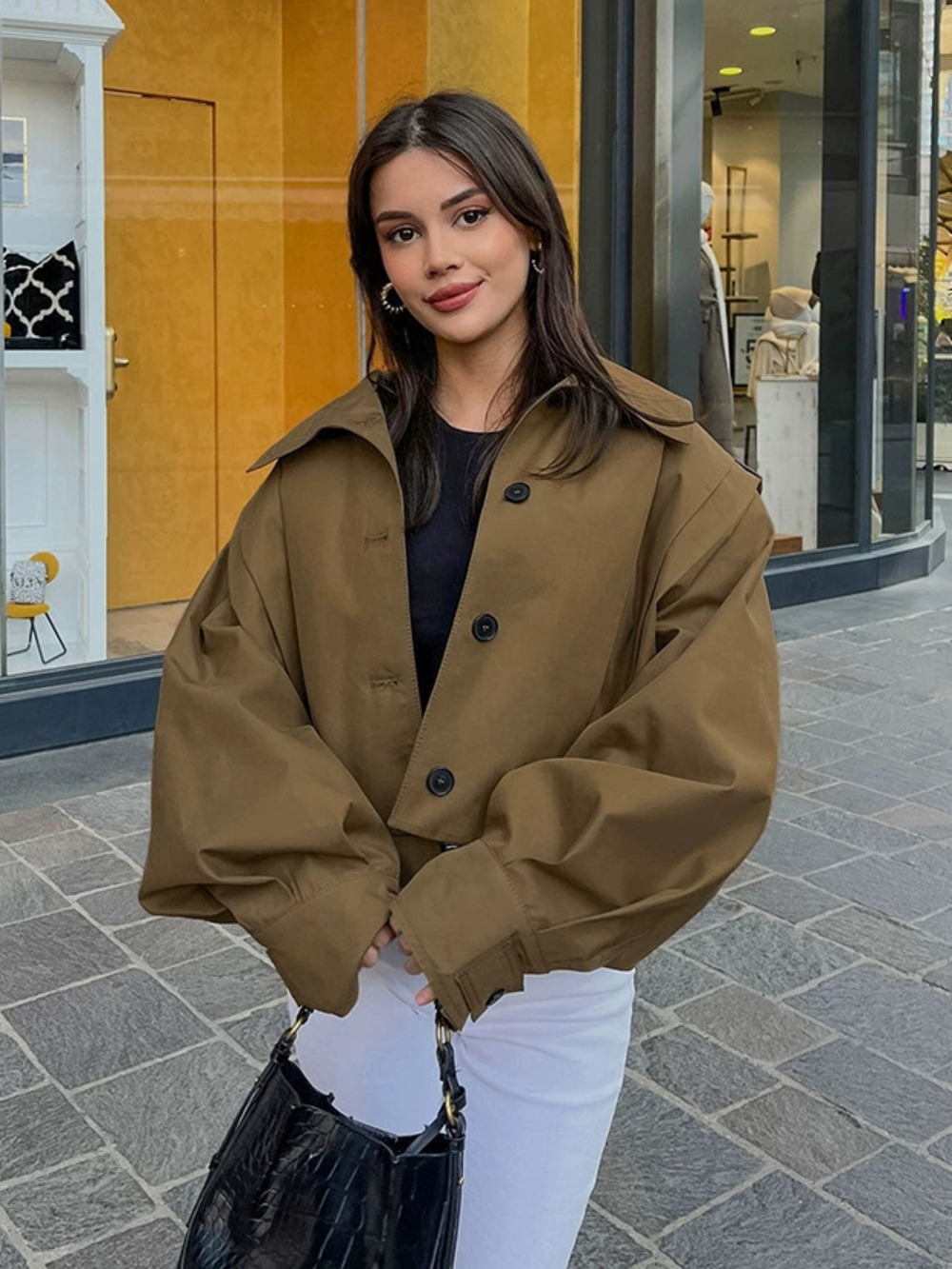 Zara Short Khaki Trench Coat Single Breasted Fall Winter Jacket